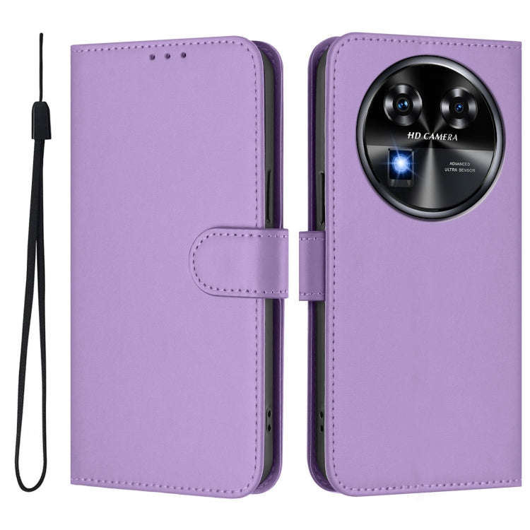 For Oukitel C37 Skin Feel Solid Color Leather Phone Case with Lanyard(Lavender Purple)