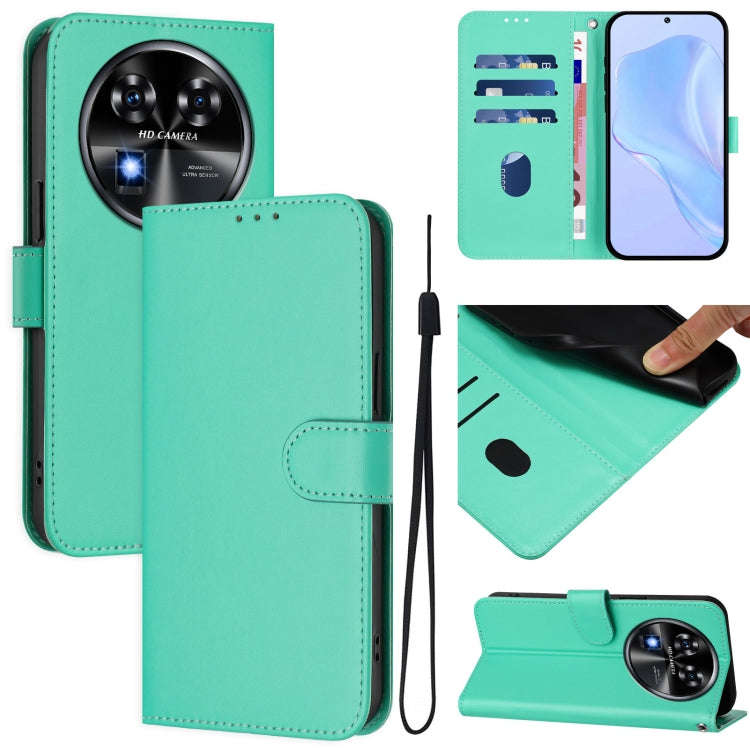 For Oukitel C37 Skin Feel Solid Color Leather Phone Case with Lanyard(Green)