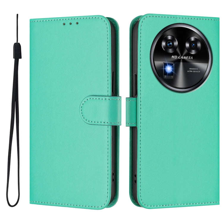 For Oukitel C37 Skin Feel Solid Color Leather Phone Case with Lanyard(Green)