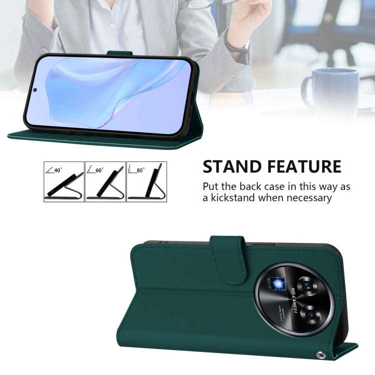 For Oukitel C37 Skin Feel Solid Color Leather Phone Case with Lanyard(Dark Green)