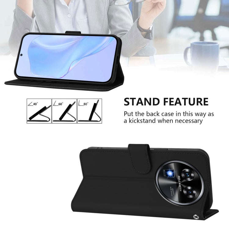 For Oukitel C37 Skin Feel Solid Color Leather Phone Case with Lanyard(Black)