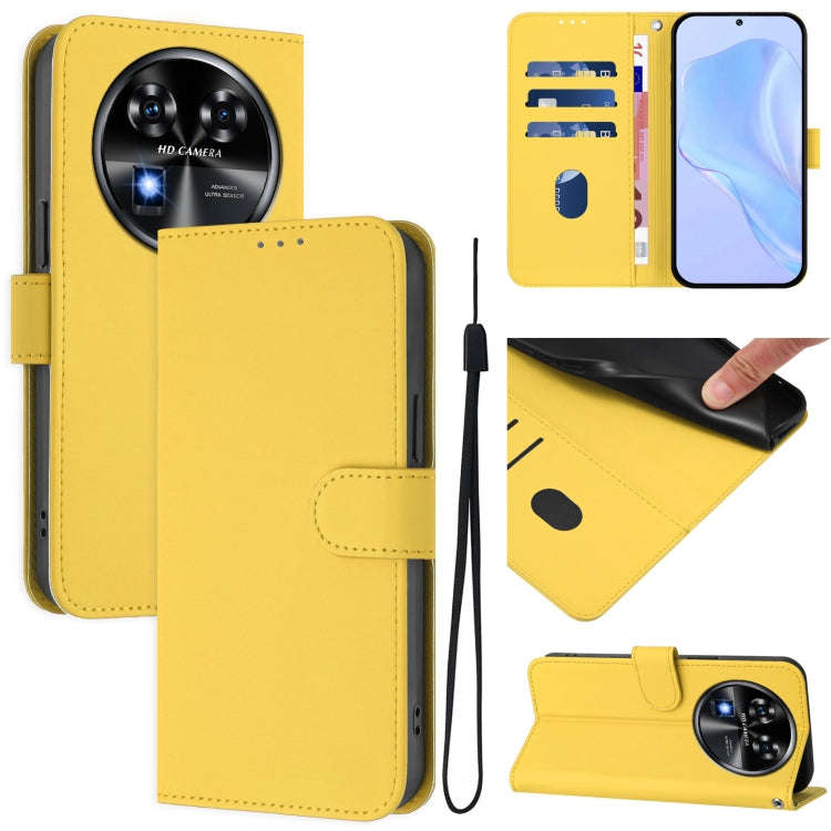 For Oukitel C37 Skin Feel Solid Color Leather Phone Case with Lanyard(Lemon Yellow)