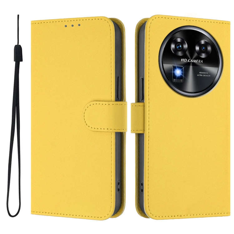 For Oukitel C37 Skin Feel Solid Color Leather Phone Case with Lanyard(Lemon Yellow)