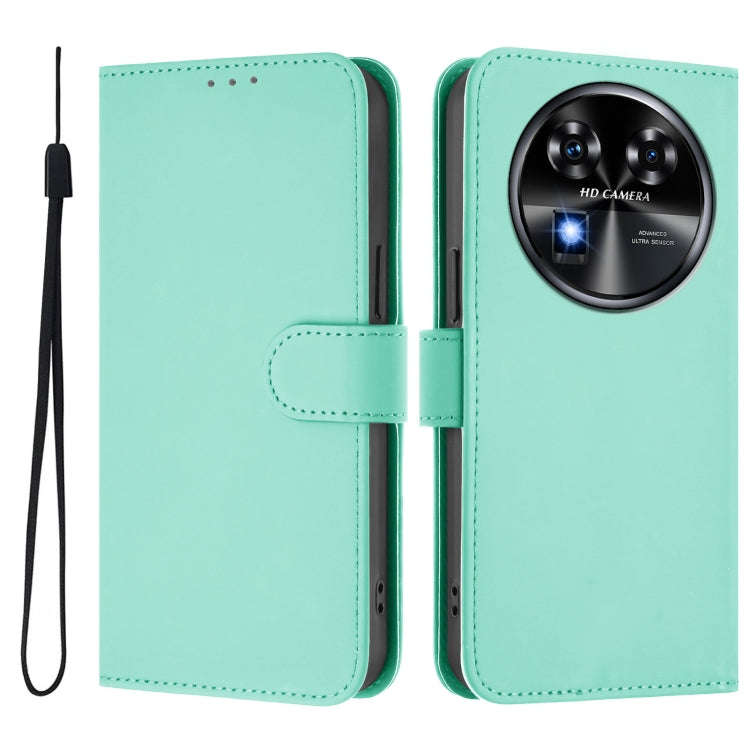 For Oukitel C37 Skin Feel Solid Color Leather Phone Case with Lanyard(Mint Green)