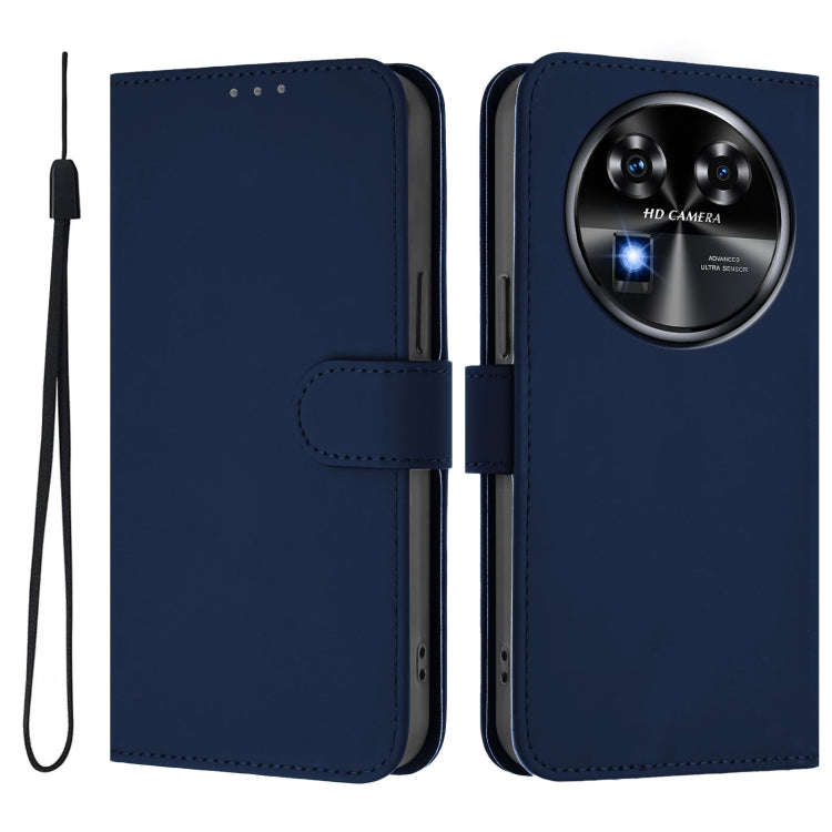 For Oukitel C37 Skin Feel Solid Color Leather Phone Case with Lanyard(Navy Blue)