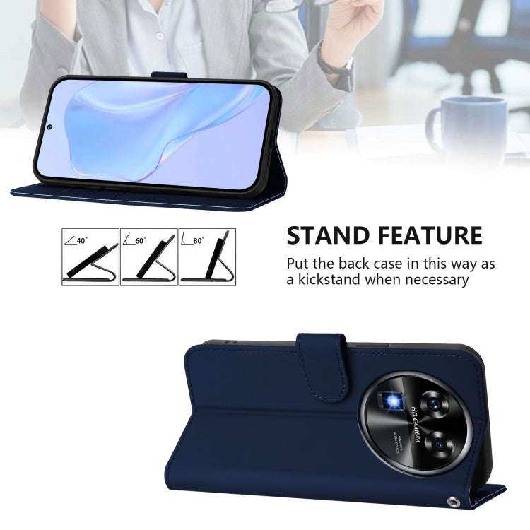 For Oukitel C37 Skin Feel Solid Color Leather Phone Case with Lanyard(Navy Blue)