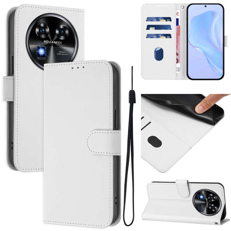 For Oukitel C37 Skin Feel Solid Color Leather Phone Case with Lanyard(White)