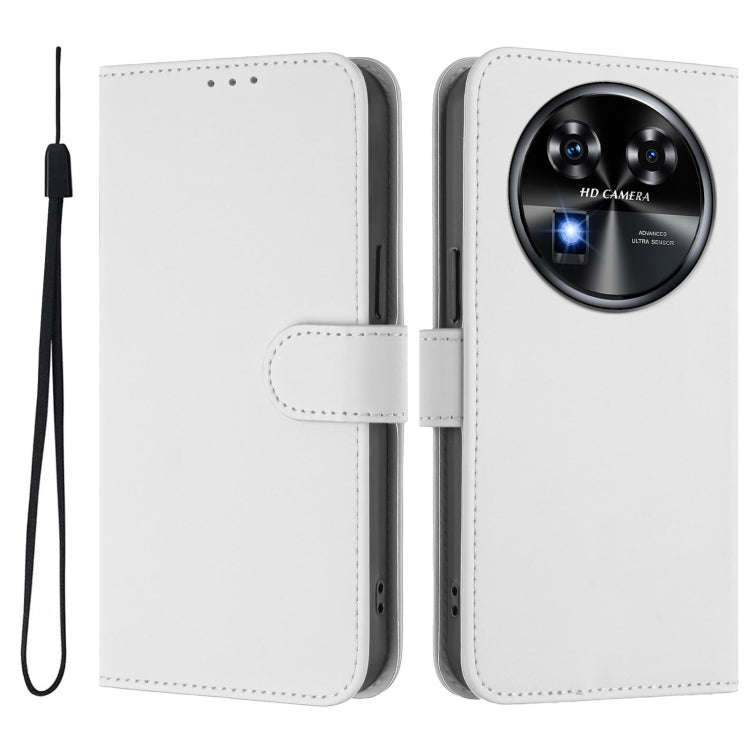 For Oukitel C37 Skin Feel Solid Color Leather Phone Case with Lanyard(White)