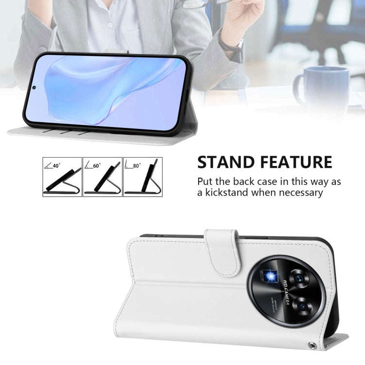 For Oukitel C37 Skin Feel Solid Color Leather Phone Case with Lanyard(White)