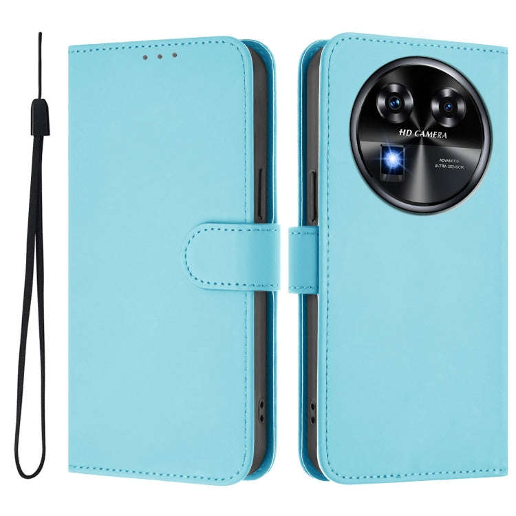 For Oukitel C37 Skin Feel Solid Color Leather Phone Case with Lanyard(Sky Blue)
