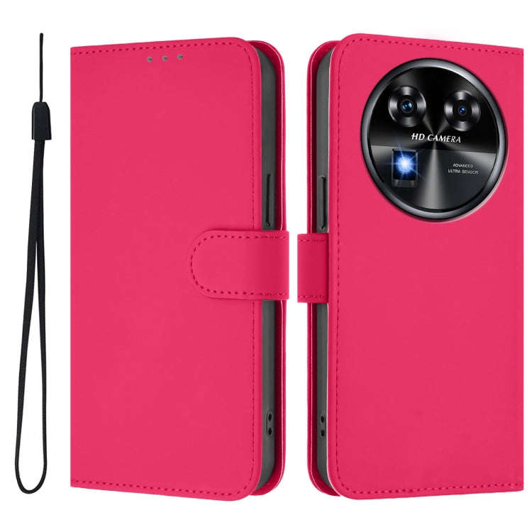 For Oukitel C37 Skin Feel Solid Color Leather Phone Case with Lanyard(Rose Red)