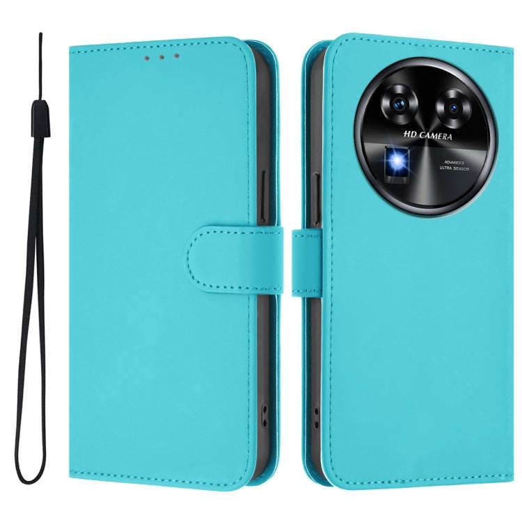 For Oukitel C37 Skin Feel Solid Color Leather Phone Case with Lanyard(Lake Blue)