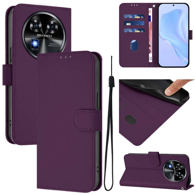 For Oukitel C37 Skin Feel Solid Color Leather Phone Case with Lanyard(Violet)