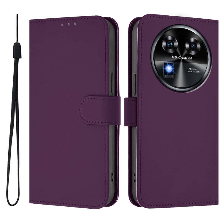 For Oukitel C37 Skin Feel Solid Color Leather Phone Case with Lanyard(Violet)