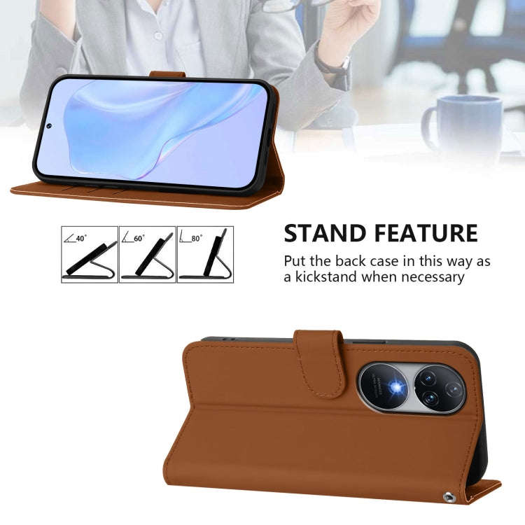 For Oukitel C38 Skin Feel Solid Color Leather Phone Case with Lanyard(Brown)