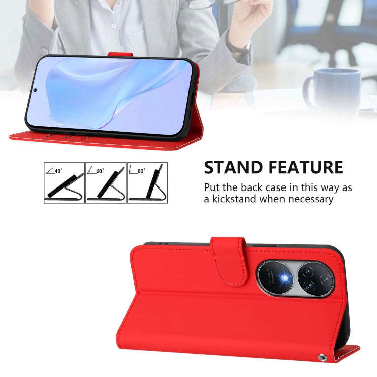 For Oukitel C38 Skin Feel Solid Color Leather Phone Case with Lanyard(Red)