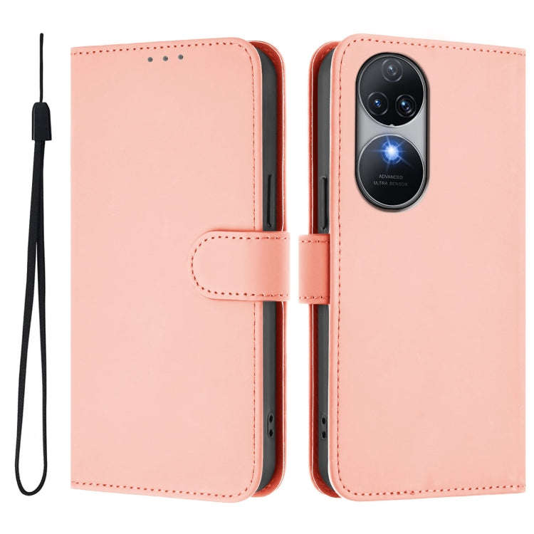 For Oukitel C38 Skin Feel Solid Color Leather Phone Case with Lanyard(Pink)