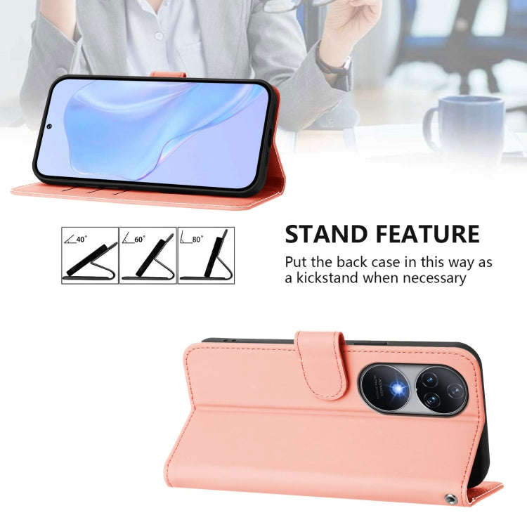 For Oukitel C38 Skin Feel Solid Color Leather Phone Case with Lanyard(Pink)