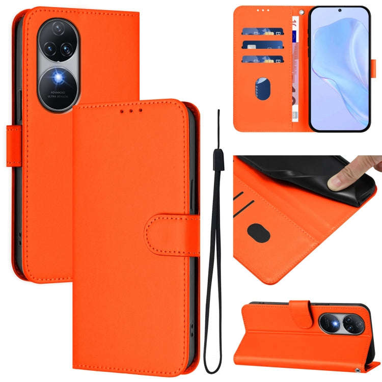 For Oukitel C38 Skin Feel Solid Color Leather Phone Case with Lanyard(Orange)