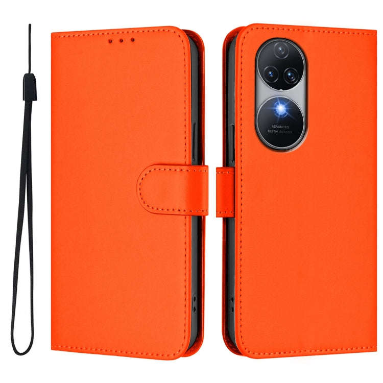 For Oukitel C38 Skin Feel Solid Color Leather Phone Case with Lanyard(Orange)