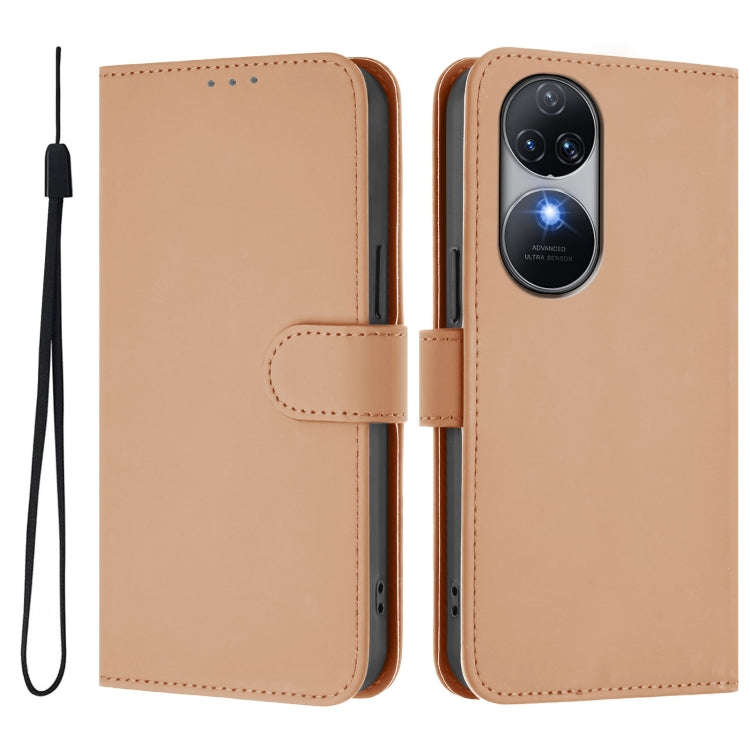 For Oukitel C38 Skin Feel Solid Color Leather Phone Case with Lanyard(Nude)