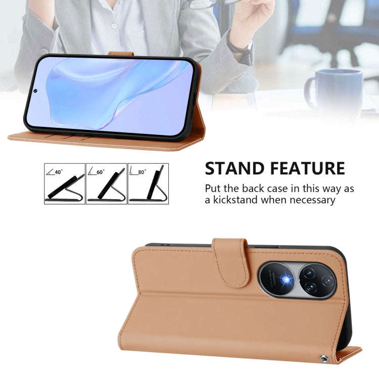 For Oukitel C38 Skin Feel Solid Color Leather Phone Case with Lanyard(Nude)