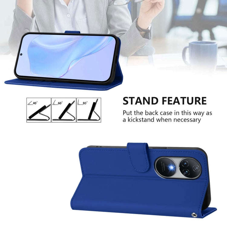 For Oukitel C38 Skin Feel Solid Color Leather Phone Case with Lanyard(Dark Blue)
