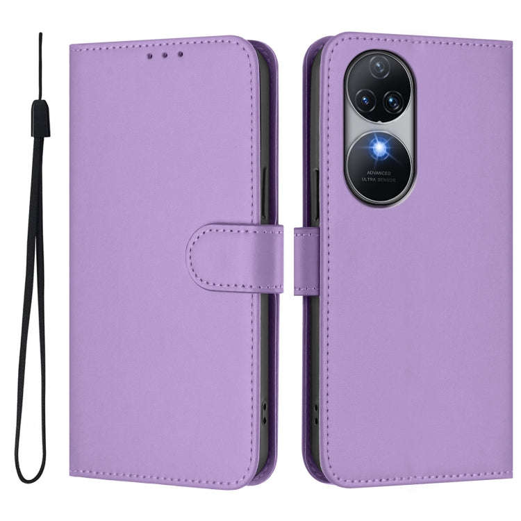 For Oukitel C38 Skin Feel Solid Color Leather Phone Case with Lanyard(Lavender Purple)