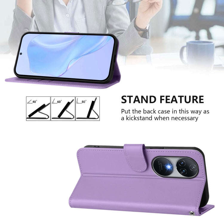 For Oukitel C38 Skin Feel Solid Color Leather Phone Case with Lanyard(Lavender Purple)