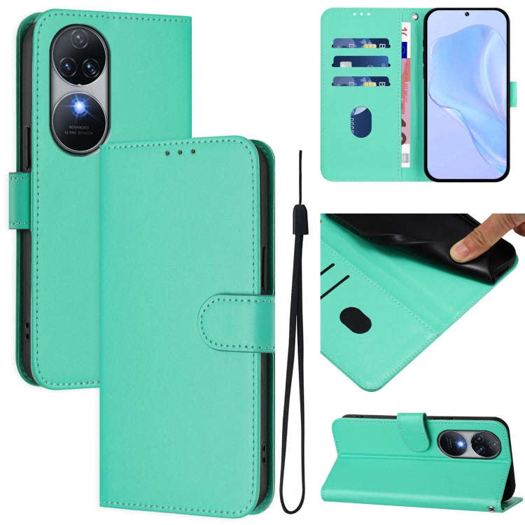 For Oukitel C38 Skin Feel Solid Color Leather Phone Case with Lanyard(Green)