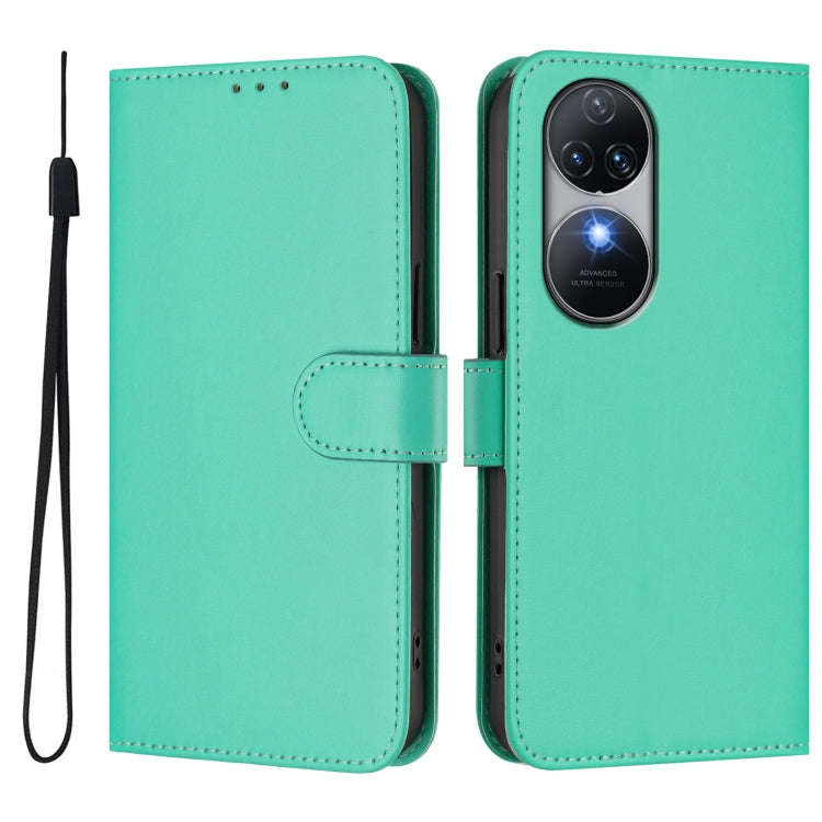For Oukitel C38 Skin Feel Solid Color Leather Phone Case with Lanyard(Green)