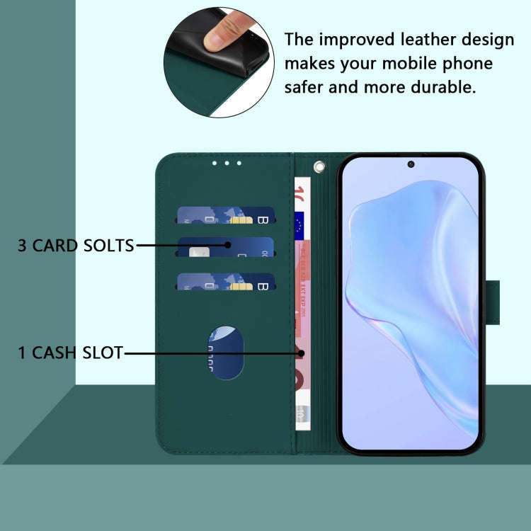 For Oukitel C38 Skin Feel Solid Color Leather Phone Case with Lanyard(Dark Green)