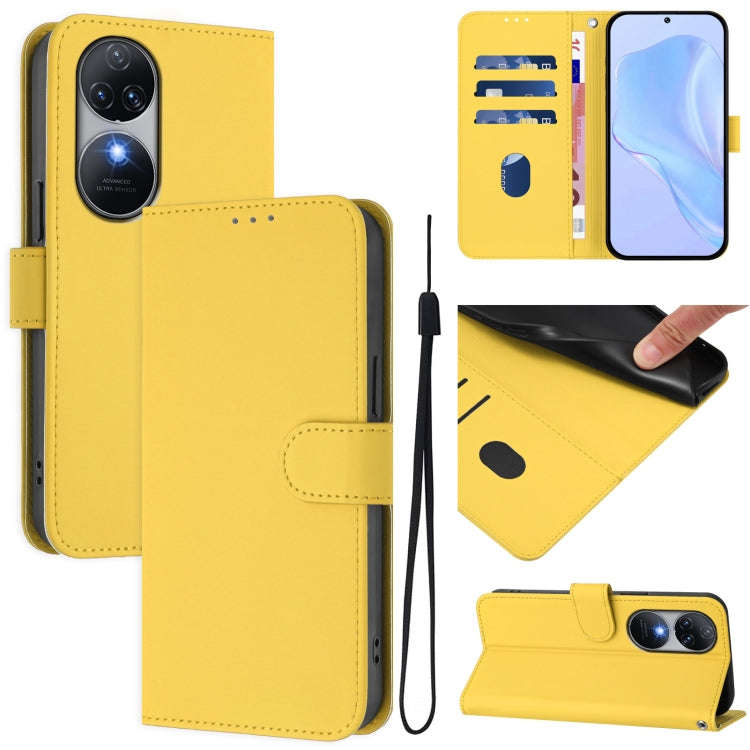 For Oukitel C38 Skin Feel Solid Color Leather Phone Case with Lanyard(Lemon Yellow)