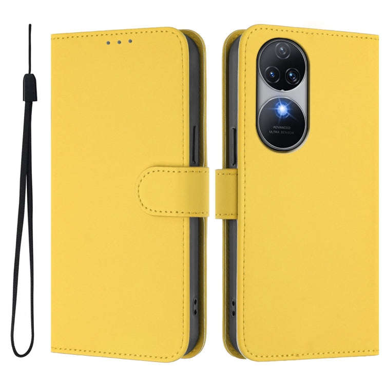 For Oukitel C38 Skin Feel Solid Color Leather Phone Case with Lanyard(Lemon Yellow)