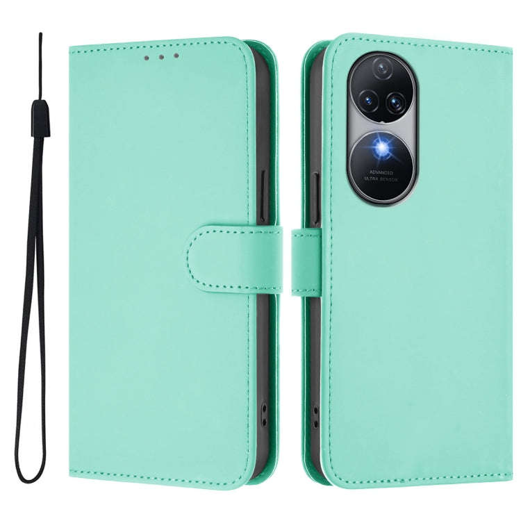 For Oukitel C38 Skin Feel Solid Color Leather Phone Case with Lanyard(Mint Green)