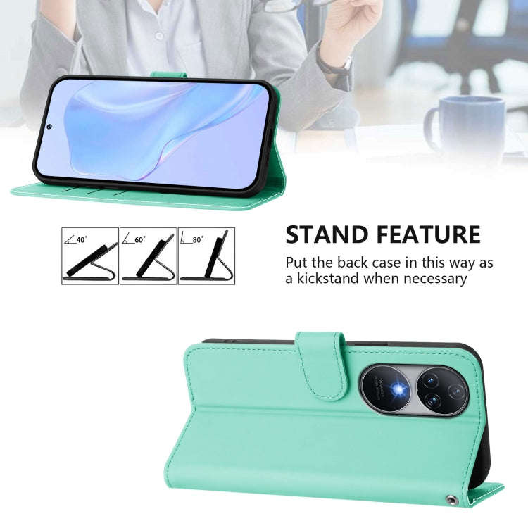 For Oukitel C38 Skin Feel Solid Color Leather Phone Case with Lanyard(Mint Green)