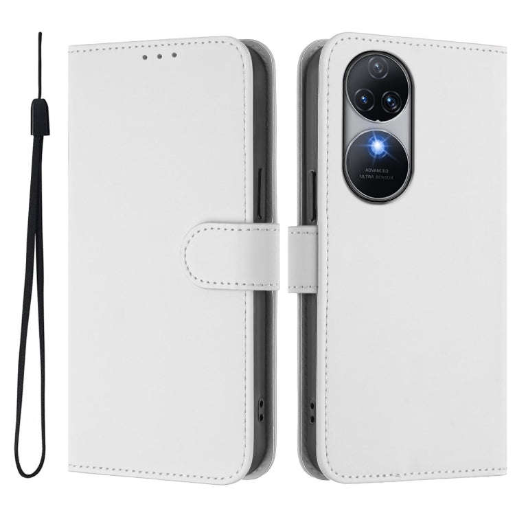 For Oukitel C38 Skin Feel Solid Color Leather Phone Case with Lanyard(White)
