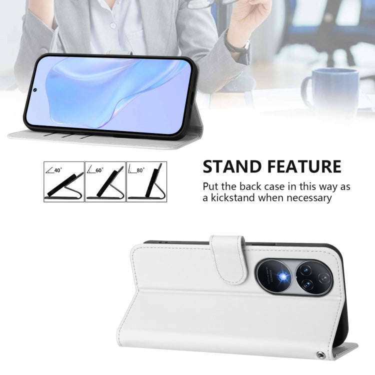 For Oukitel C38 Skin Feel Solid Color Leather Phone Case with Lanyard(White)