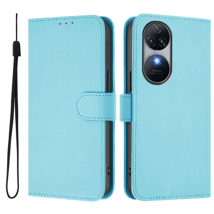 For Oukitel C38 Skin Feel Solid Color Leather Phone Case with Lanyard(Sky Blue)