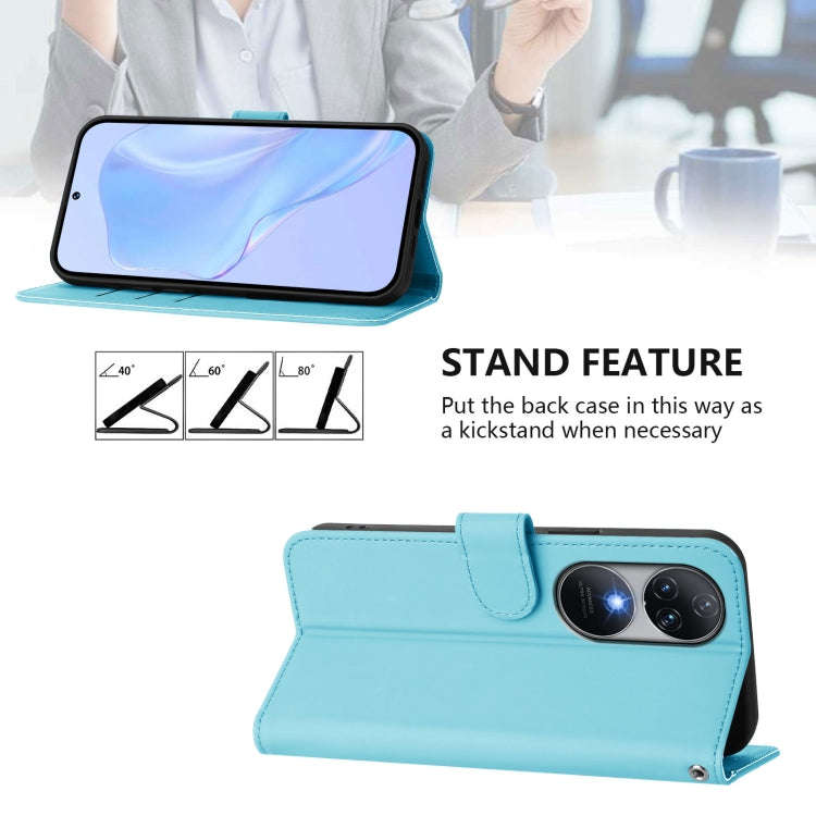 For Oukitel C38 Skin Feel Solid Color Leather Phone Case with Lanyard(Sky Blue)