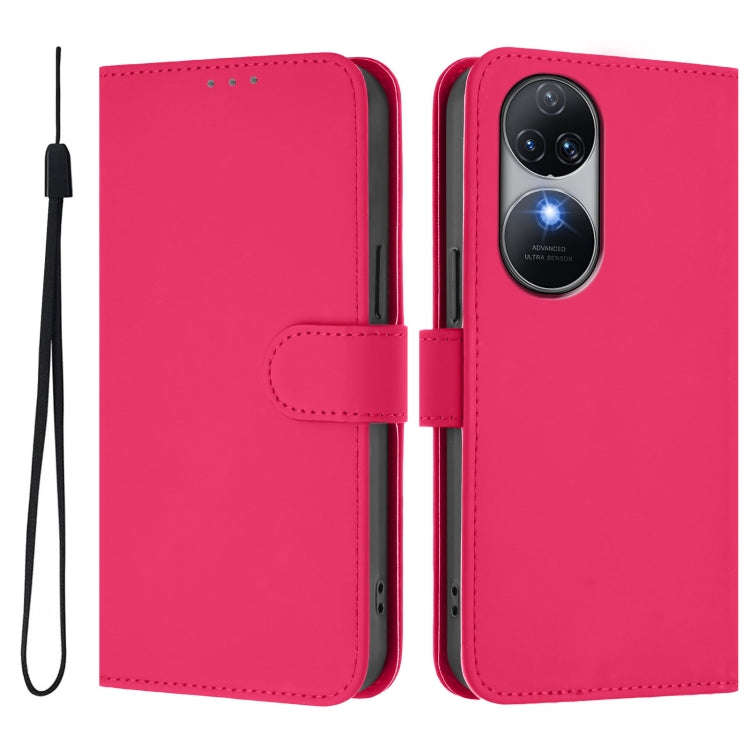 For Oukitel C38 Skin Feel Solid Color Leather Phone Case with Lanyard(Rose Red)