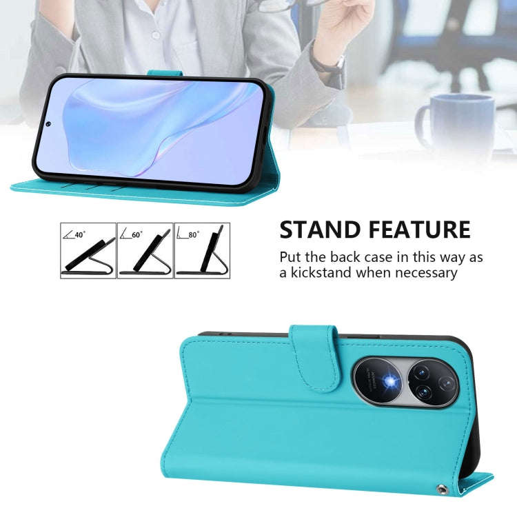 For Oukitel C38 Skin Feel Solid Color Leather Phone Case with Lanyard(Lake Blue)