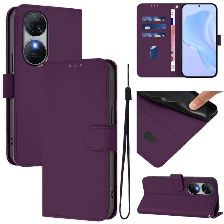 For Oukitel C38 Skin Feel Solid Color Leather Phone Case with Lanyard(Violet)