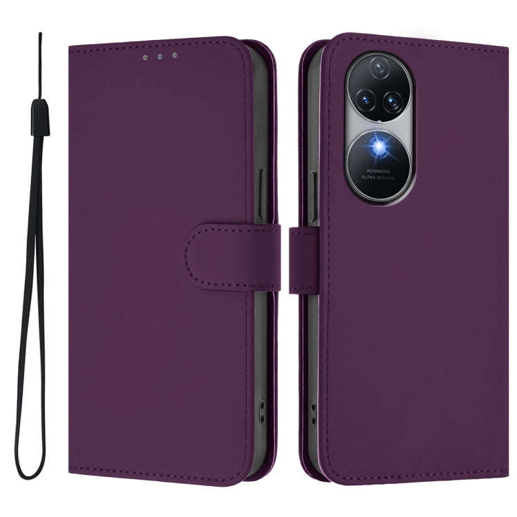 For Oukitel C38 Skin Feel Solid Color Leather Phone Case with Lanyard(Violet)