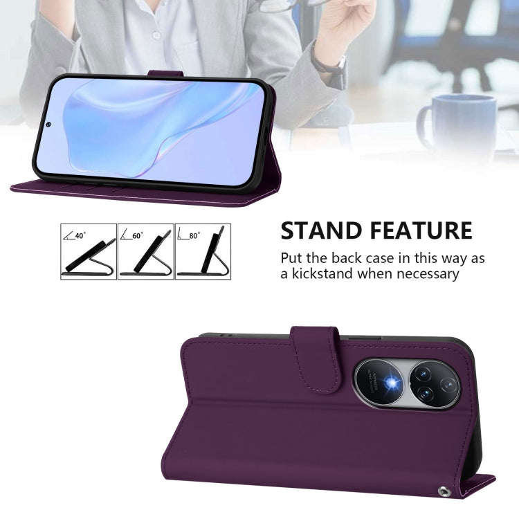 For Oukitel C38 Skin Feel Solid Color Leather Phone Case with Lanyard(Violet)