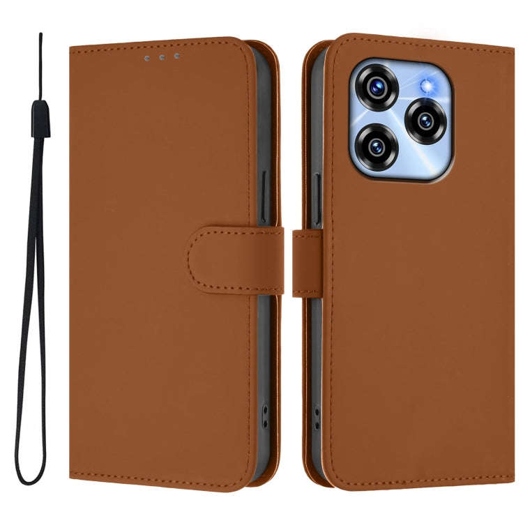 For Oukitel C50 Skin Feel Solid Color Leather Phone Case with Lanyard(Brown)