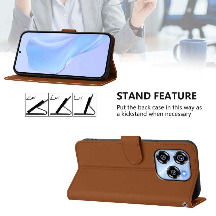 For Oukitel C50 Skin Feel Solid Color Leather Phone Case with Lanyard(Brown)