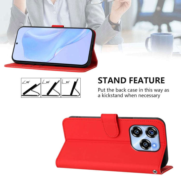 For Oukitel C50 Skin Feel Solid Color Leather Phone Case with Lanyard(Red)