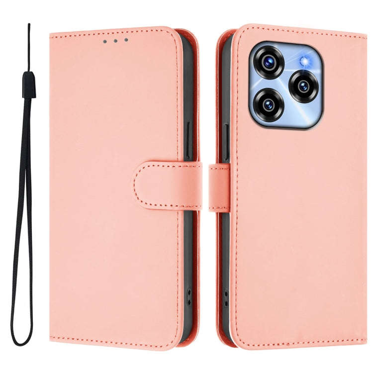 For Oukitel C50 Skin Feel Solid Color Leather Phone Case with Lanyard(Pink)