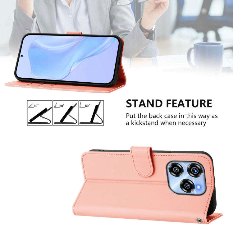 For Oukitel C50 Skin Feel Solid Color Leather Phone Case with Lanyard(Pink)